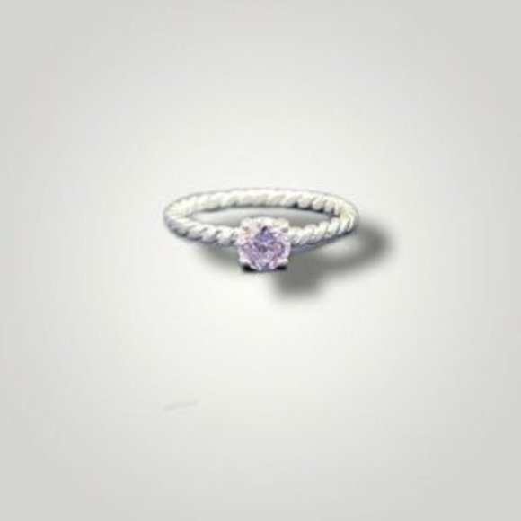 925 Silver Rope Ring with Cubic Zirconia Solitaire for Women's Size 7 - Picture 3 of 5